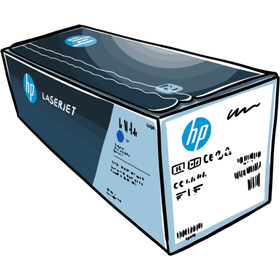 HP Tonerkartusche originalverpackt, schwarze Verkaufsverpackung mit unbeschädigtem Sicherheitsstreifen
