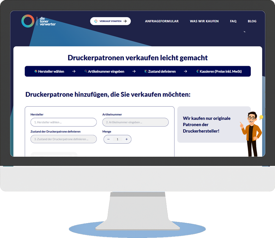 Onlinebasierter Verkauf von vollen Druckerpatronen bei dieTonerverwerter